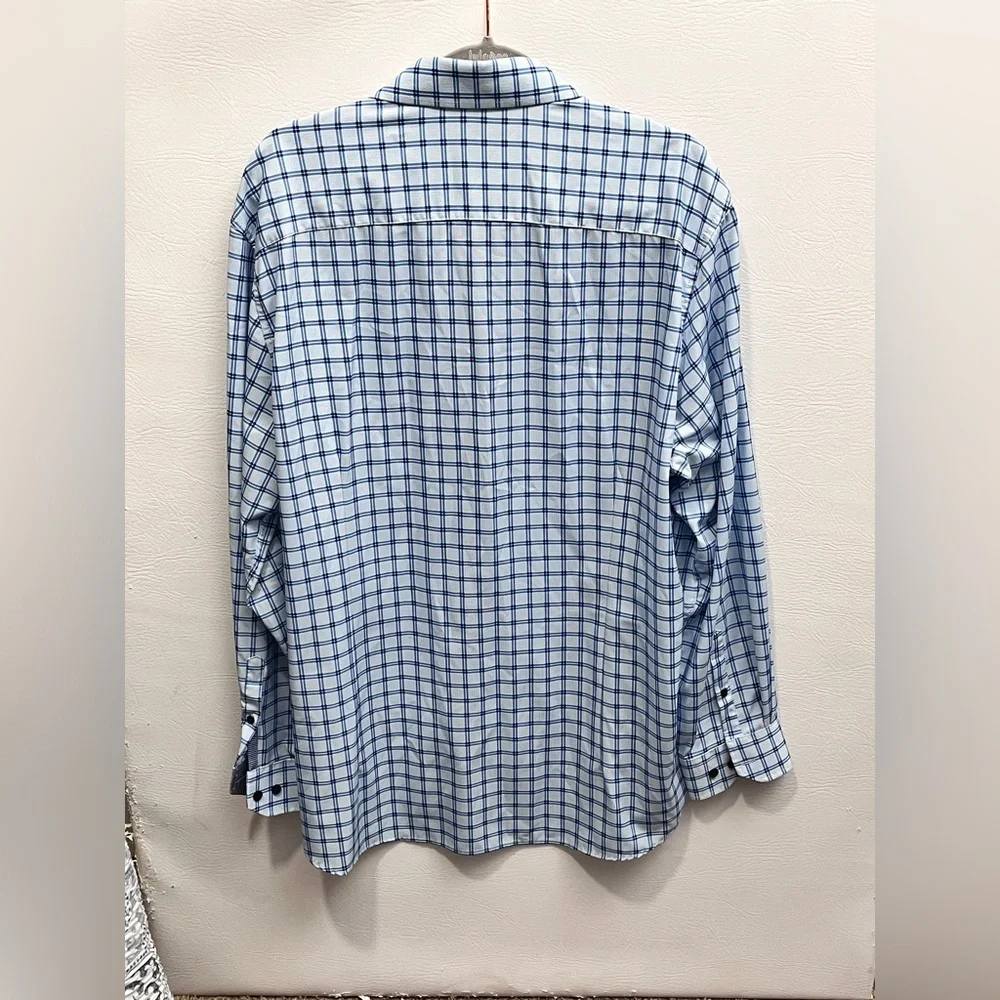 WRK Wrinkle Free Men's Blue Checkered Button Up Shirt sz 17.5